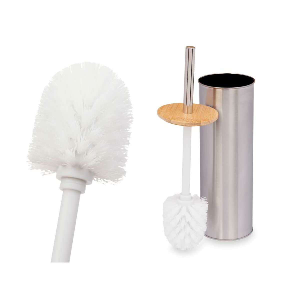 Silver Toilet Brush Bamboo Stainless Steel 9.5 x 27.5 x 9.5 cm (6 Units)