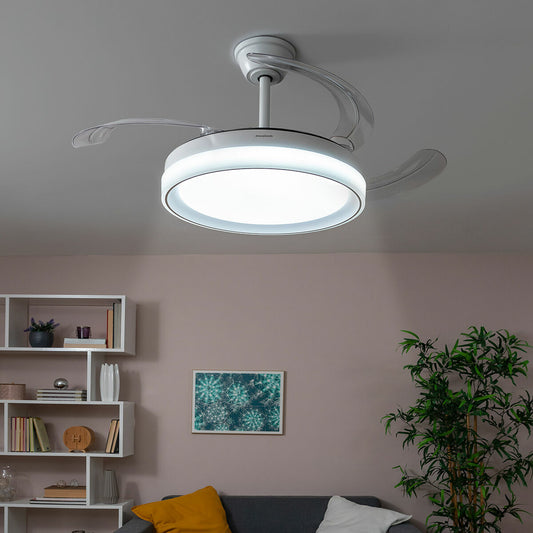 Ceiling Fan with LED Light and 4 Retractable Blades Blalefan InnovaGoods White 72 W Ø49.5-104 cm