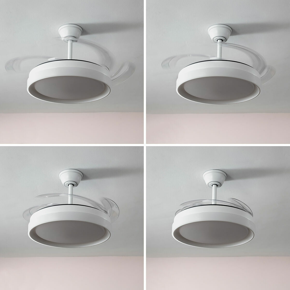 Ceiling Fan with LED Light and 4 Retractable Blades Blalefan InnovaGoods White 72 W Ø49.5-104 cm