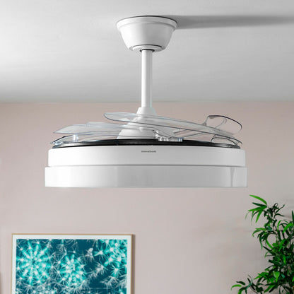 Ceiling Fan with LED Light and 4 Retractable Blades Blalefan InnovaGoods White 72 W Ø49.5-104 cm