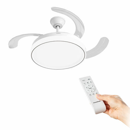 Ceiling Fan with LED Light and 4 Retractable Blades Blalefan InnovaGoods White 72 W Ø49.5-104 cm