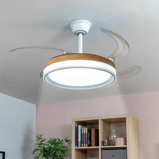 Ceiling Fan with LED Light and 4 Retractable Blades Blalefan InnovaGoods Wood 72 W Ø49.5-104 cm