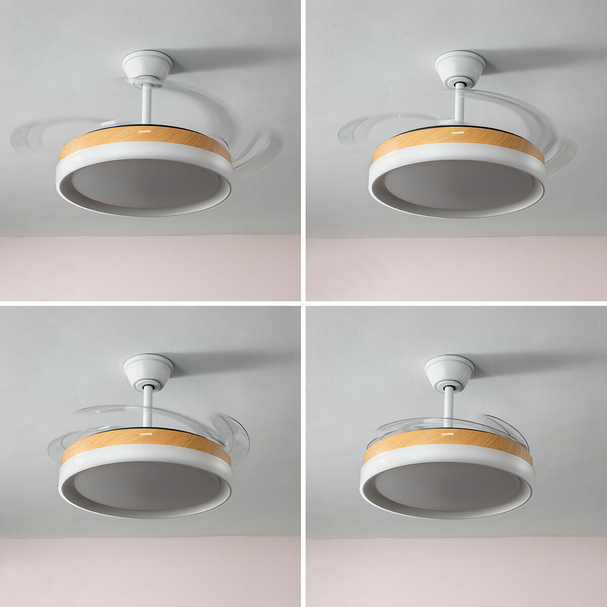 Ceiling Fan with LED Light and 4 Retractable Blades Blalefan InnovaGoods Wood 72 W Ø49.5-104 cm