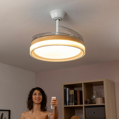 Ceiling Fan with LED Light and 4 Retractable Blades Blalefan InnovaGoods Wood 72 W Ø49.5-104 cm