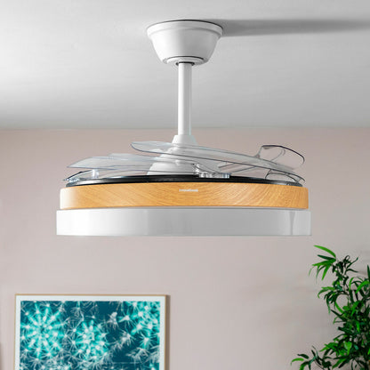 Ceiling Fan with LED Light and 4 Retractable Blades Blalefan InnovaGoods Wood 72 W Ø49.5-104 cm