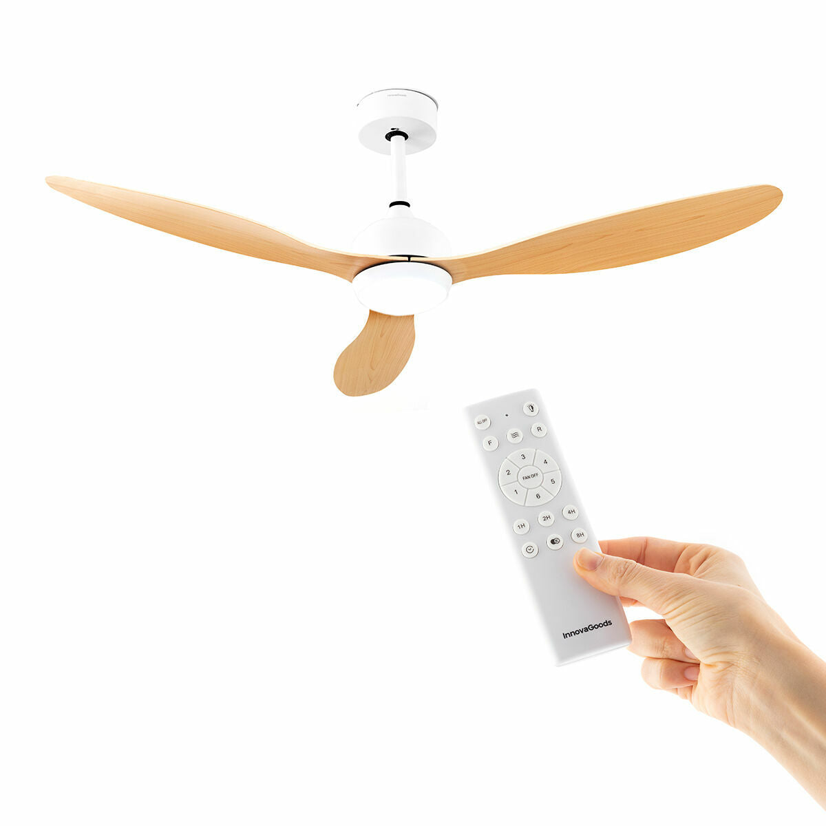 Ceiling Fan with LED Light and 3 ABS Blades Wuled InnovaGoods Wood 36 W 52" Ø132 cm